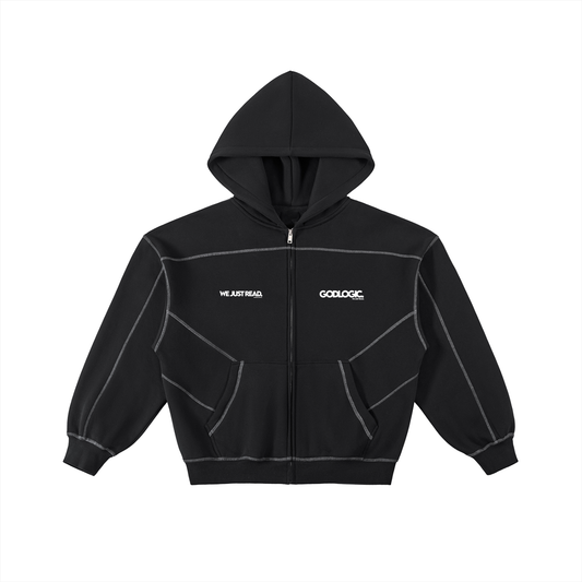 GodLogic-Stitched Boxy Fleece Zip Hoodie! [2 Piece]