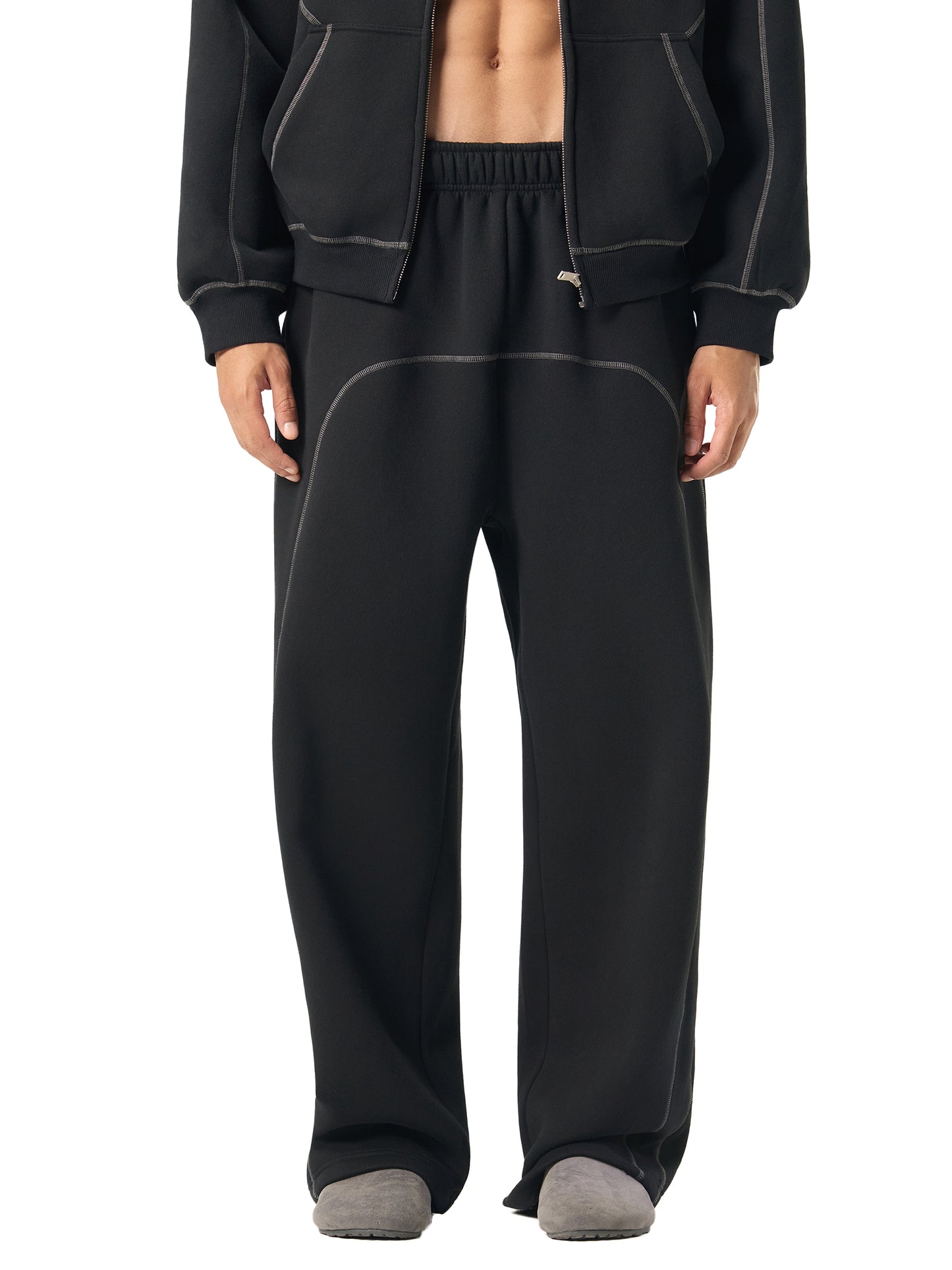 GodLogic-Stitched Boxy Fleece Zip Sweat Pants! [2 Piece]